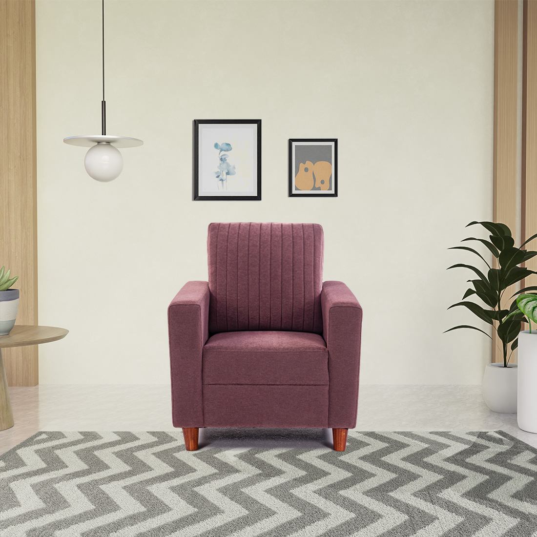 neudot Roman Sofa for Living Room |1 Person Sofa|Premium Fabric with Cushioned Armrest | Solid Wood Frame|1 Seater in Ceramic Pink Color