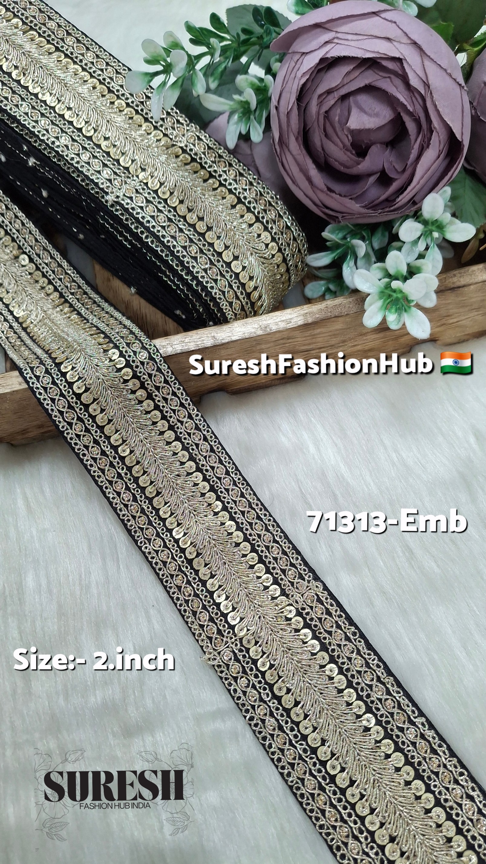 Black Sabyasachi Pearl Dori Border – 71313-EMB