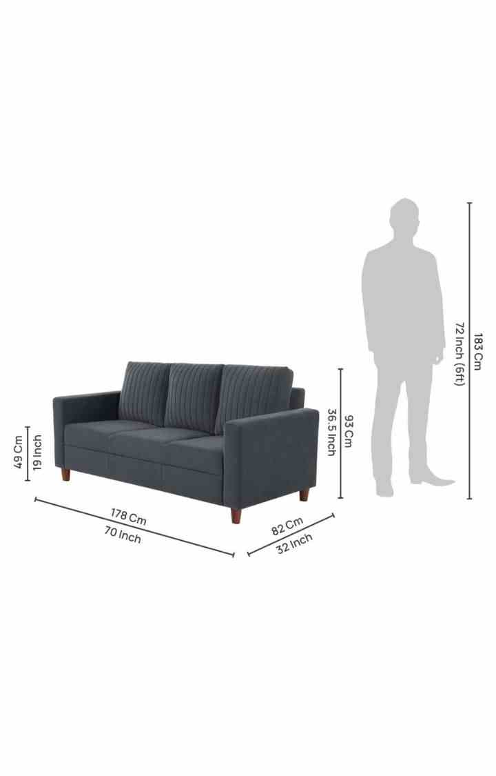 neudot Roman Sofa for Living Room |3 Persons Sofa|Premium Fabric with Cushioned Armrest | Solid Wood Frame|3 Seater in Graphite Grey Color