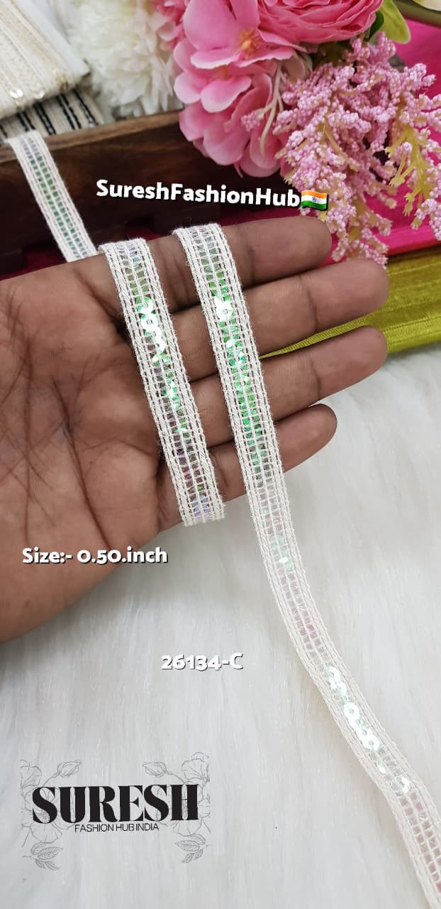 Product Name: Simple Sequence Line Jhalar Lace – Rainbow-26134-C