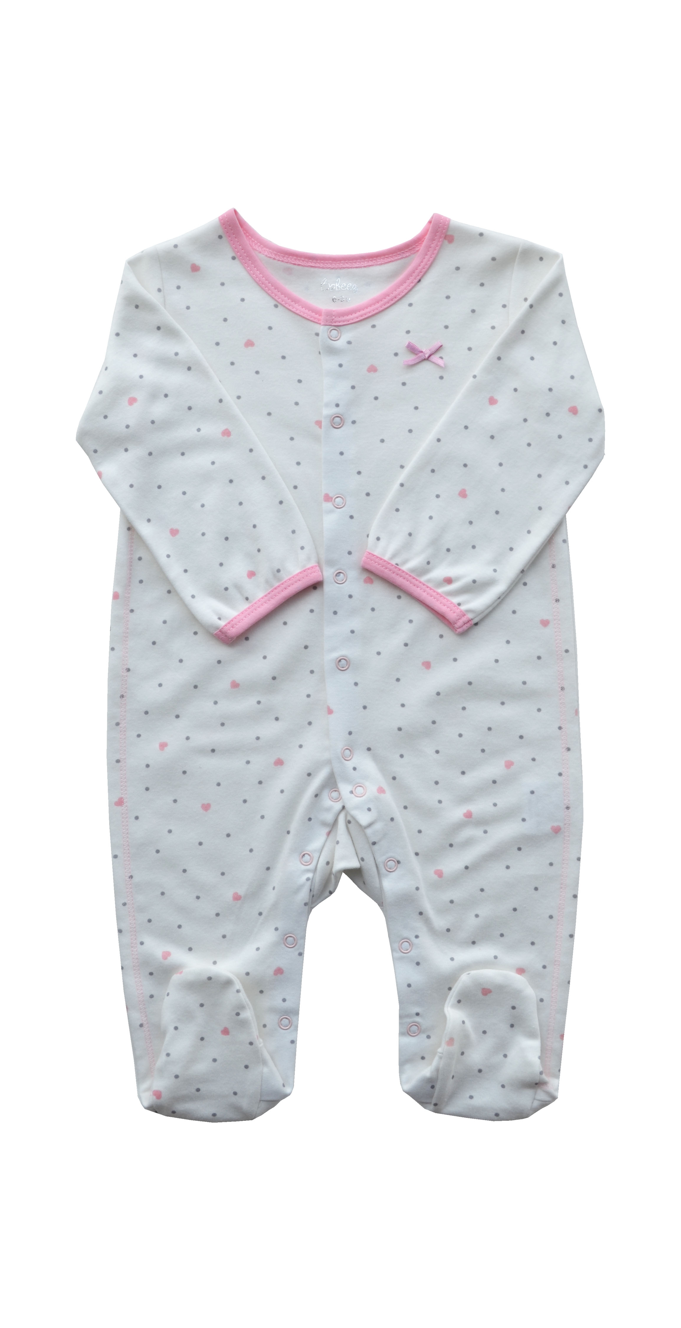 Allover Dots and Heart Print on Offwhite Sleeper with Feet(100% Cotton Interlock)