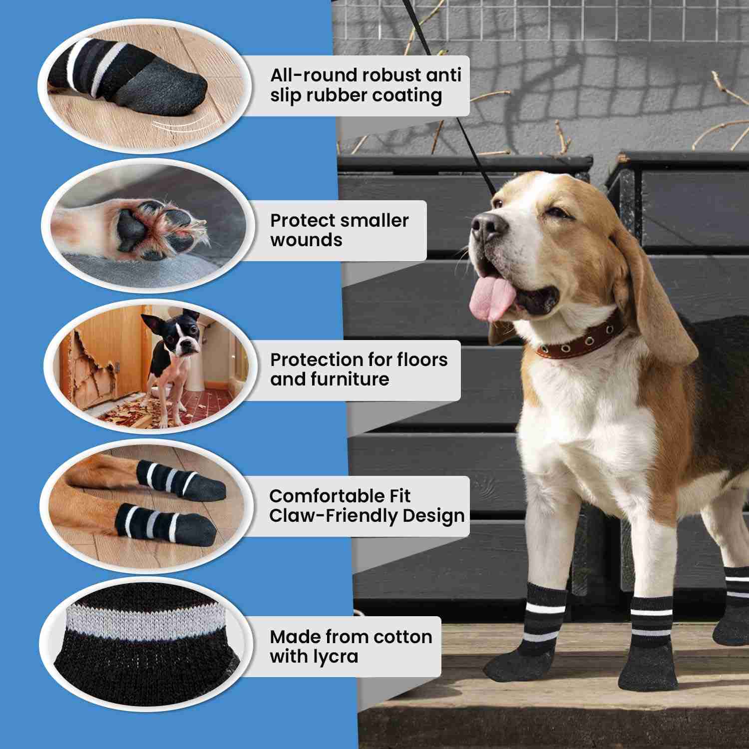 Trixie Dog Socks Non Slip with All Round Rubber Coating, (2 PCS, Black)