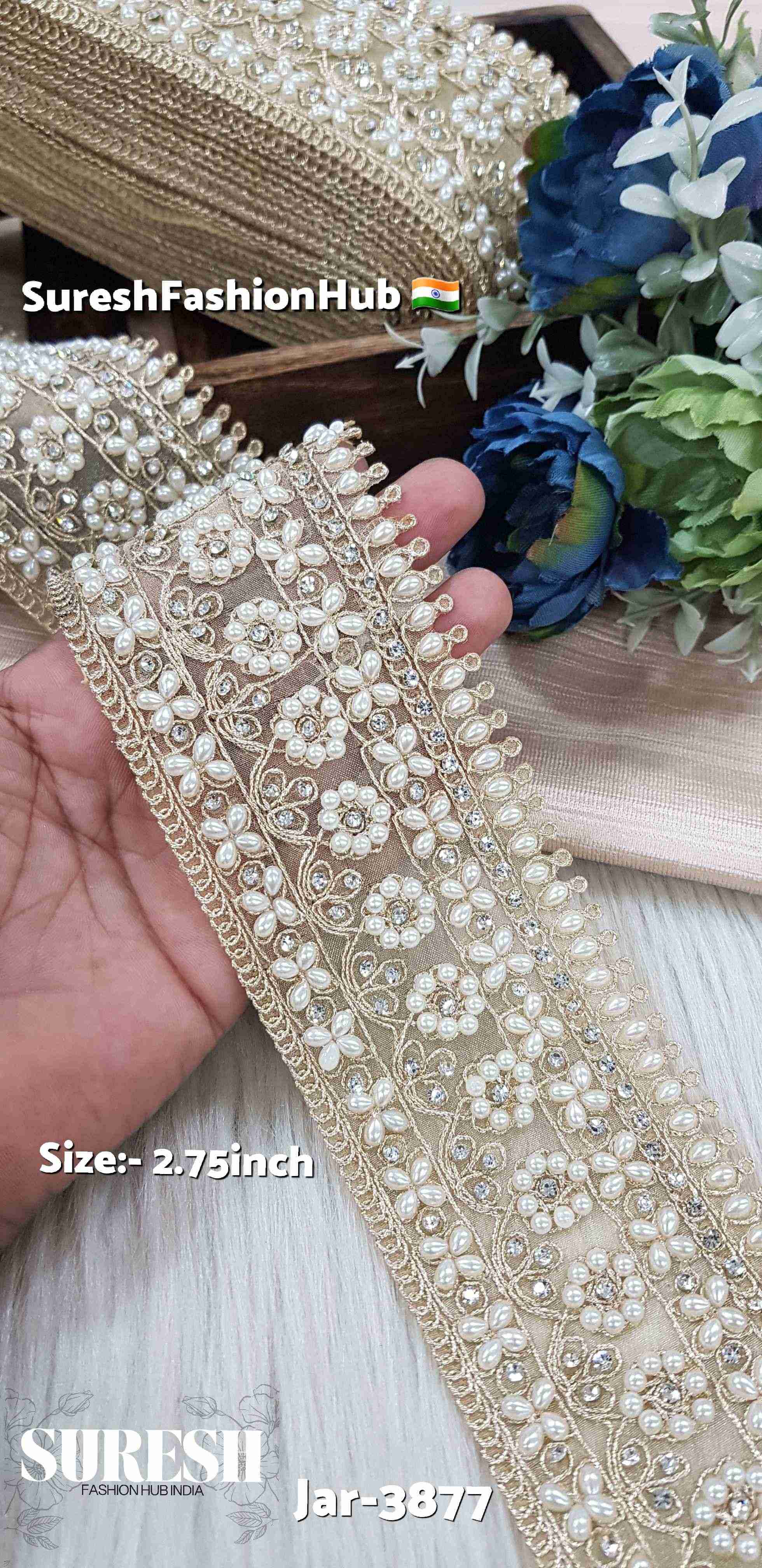 Gold Dori Pearl Diamond Cutwork Lace