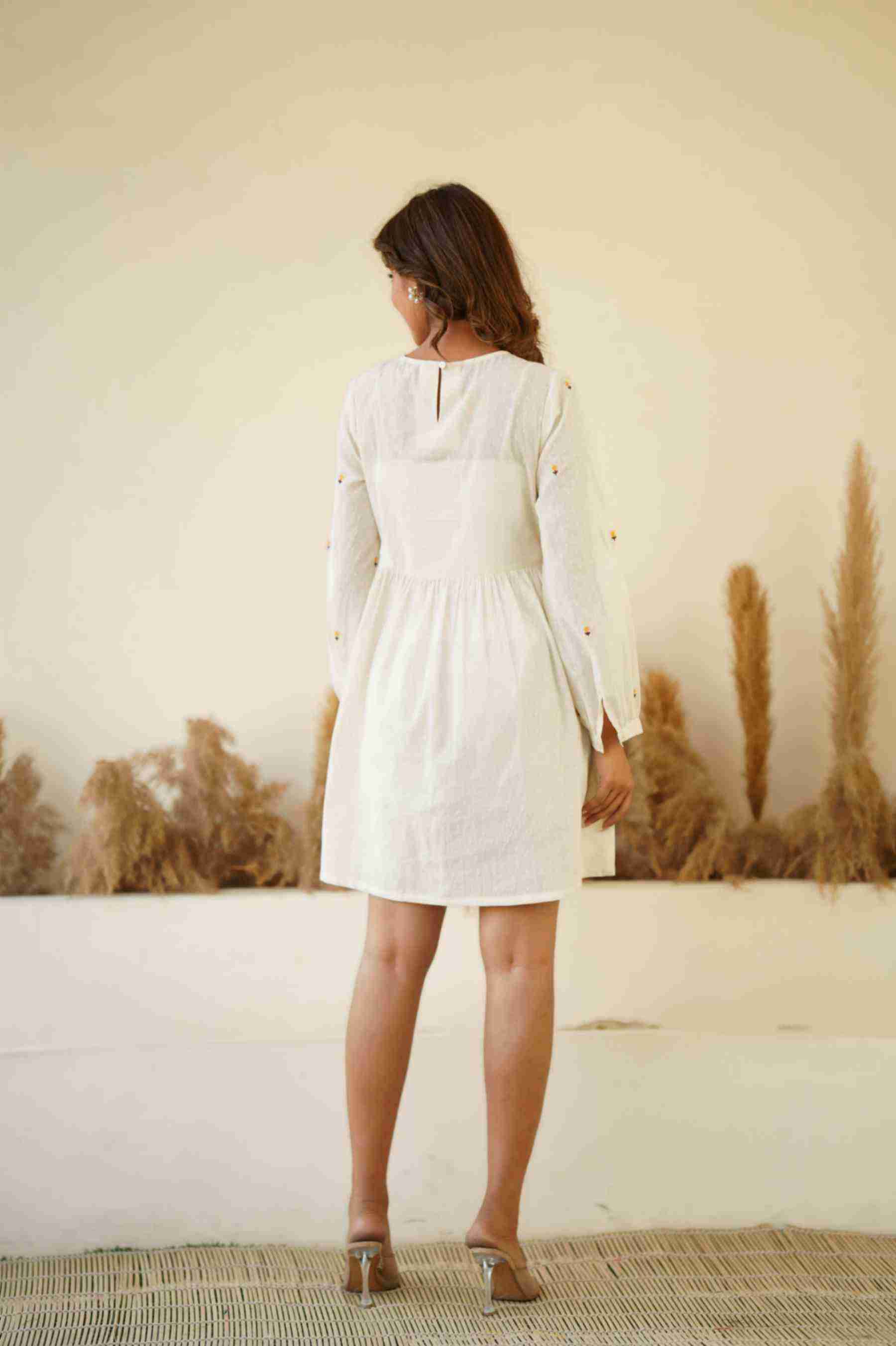 WHITE COTTON EMBRODIERED DRESS