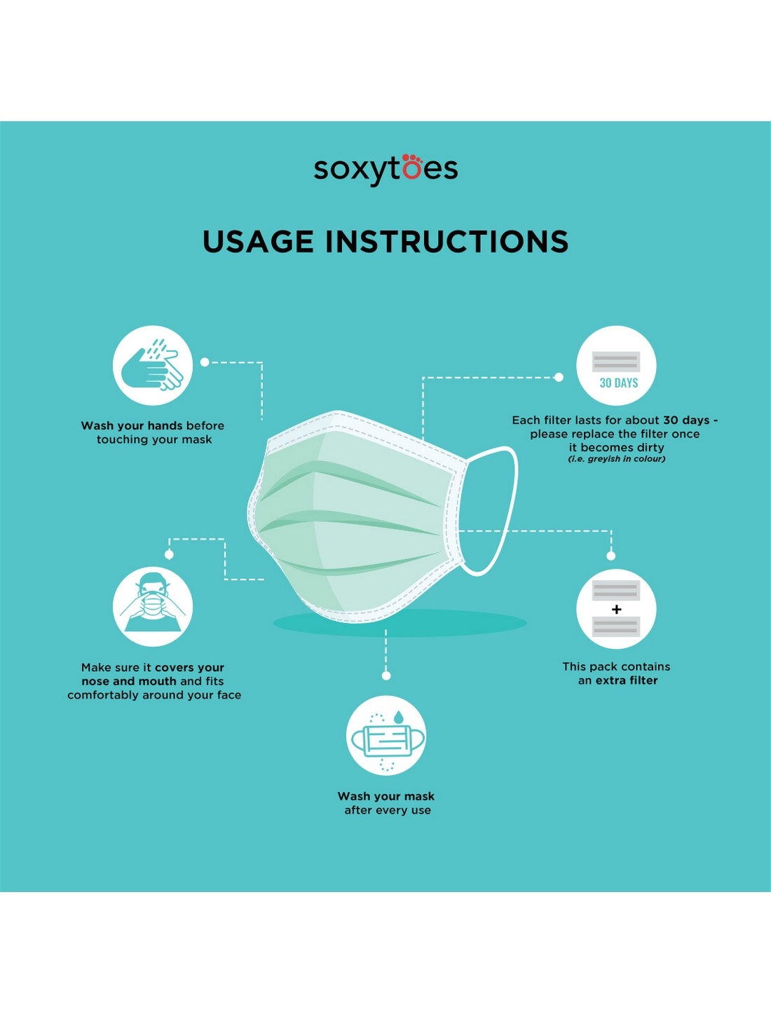 Soxytoes | Soxytoes Black Stylish Protective Super Safe Washable Knitted Cotton Mouth Cover Face Mask 6