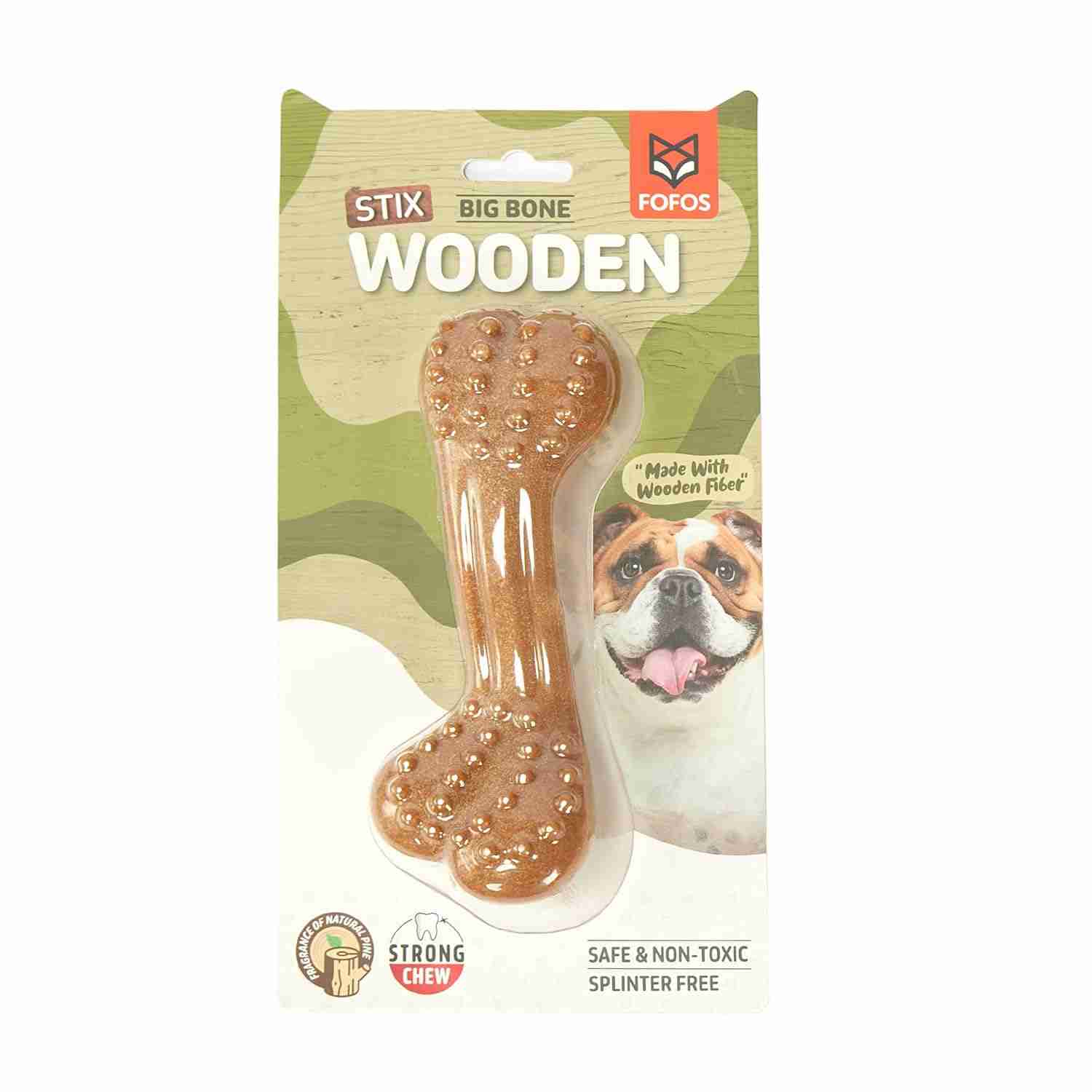 Barkbutler Fofos Woodplay Brush Bone Toy for Dogs, (17x7 cm)