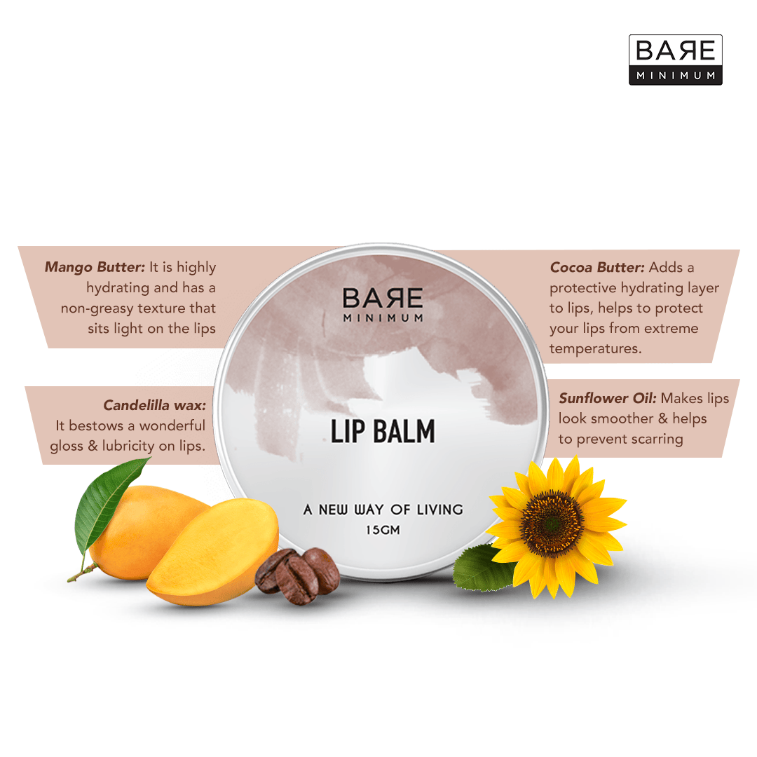 BARE MINIMUM | Bare Minimum lip balm, petroleum-free, natural ingredients, For all skin types, 15 G 1