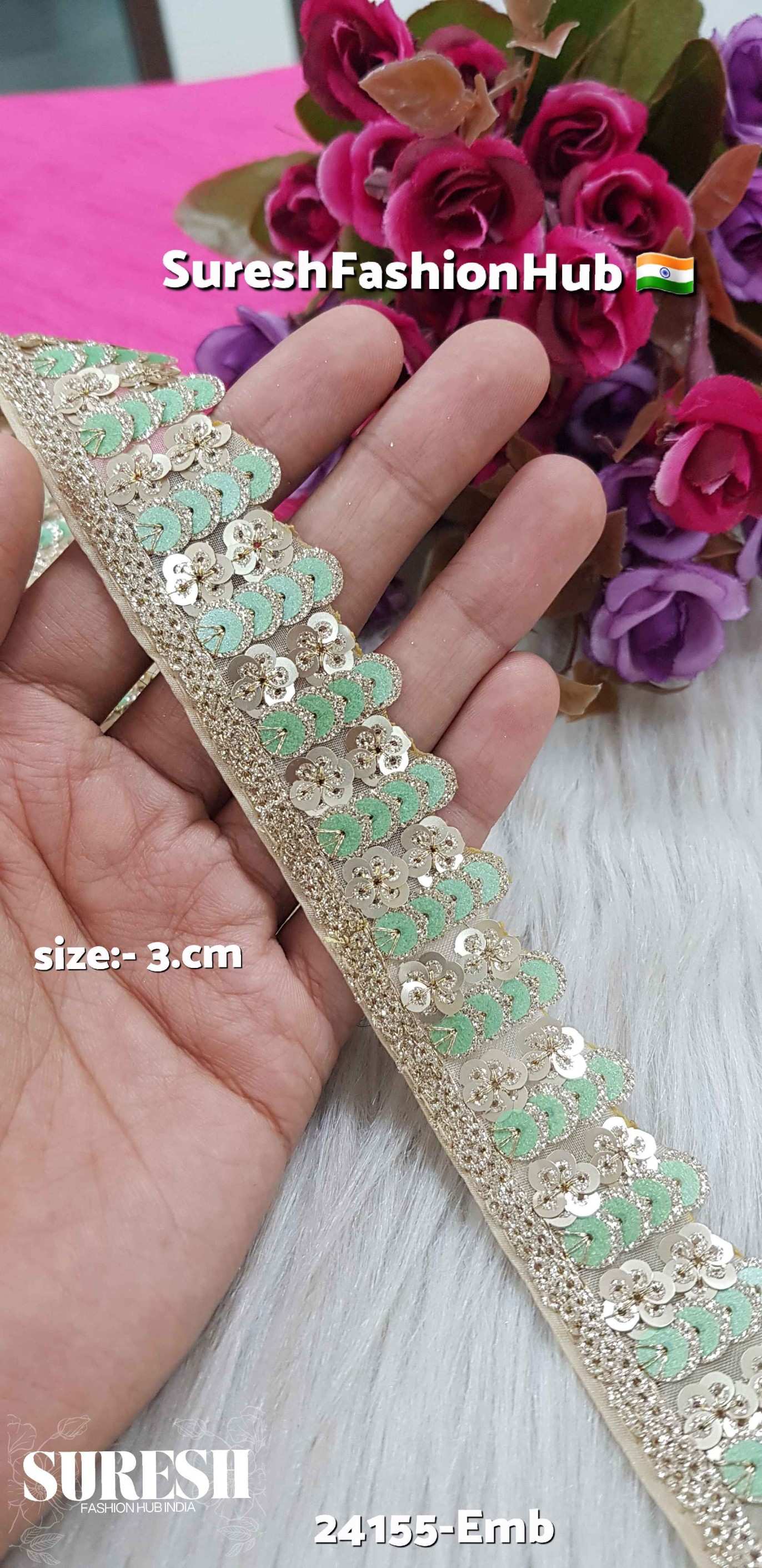 Sea Green Glow Multi-Sequence Floral Organza Lace