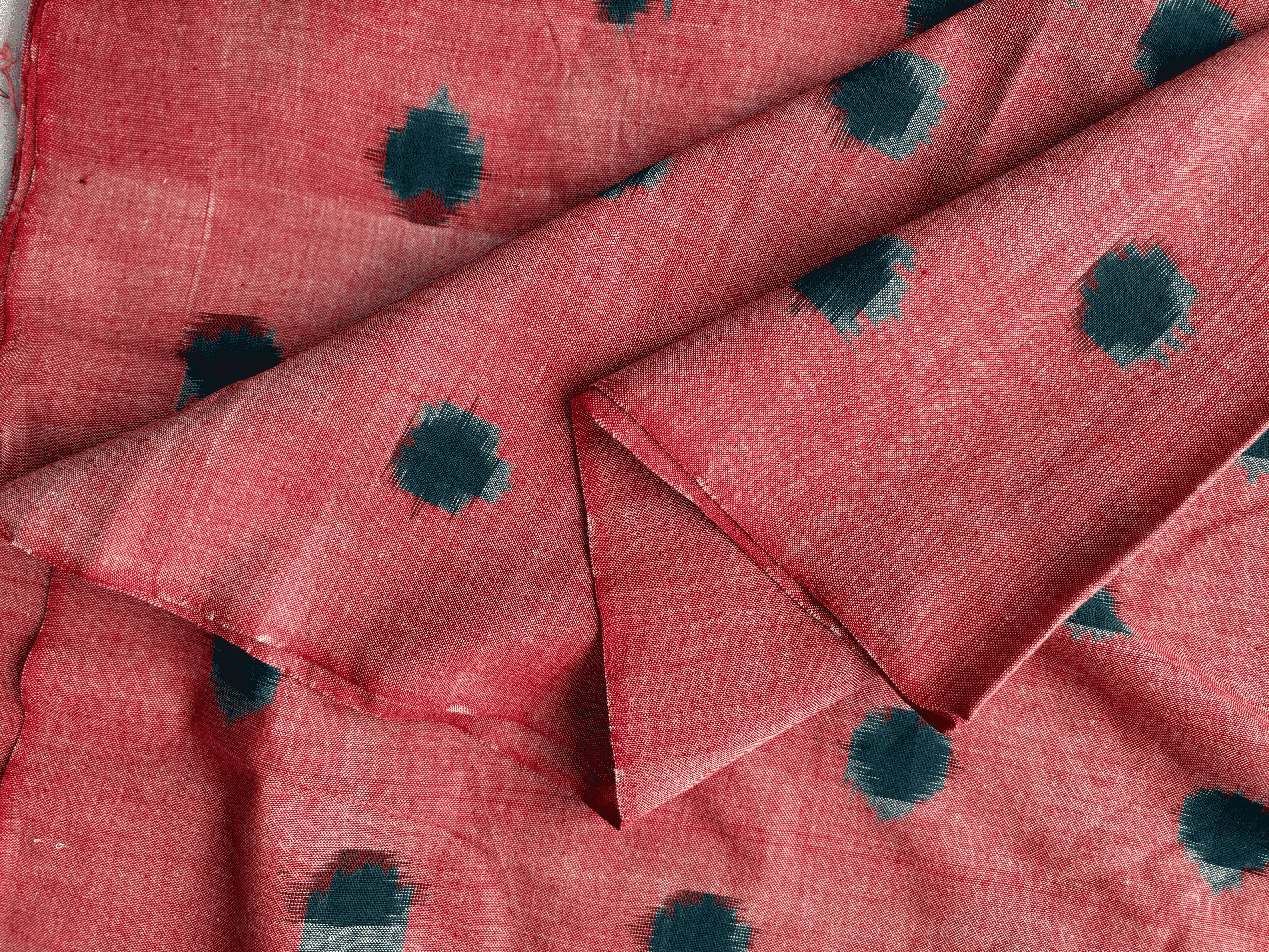 Cotton Peach Polka Double Ikat Fabric