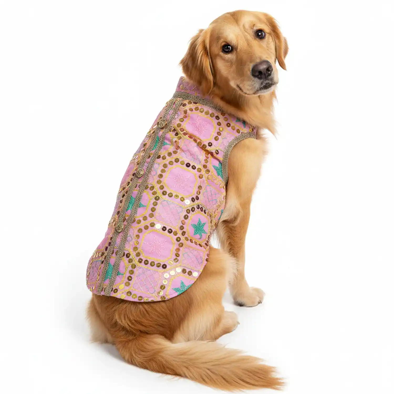 Pawsindia Traditional Nawabi Pink Embroidered Kurta for Dogs | Ethnic Festive Wear