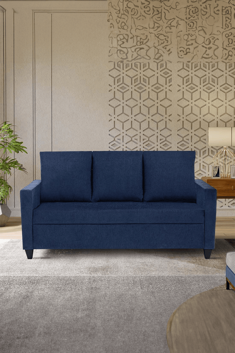 neudot Saya Sofa for Living Room |3 Persons Sofa|Premium Fabric with Cushioned Armrest | Solid Wood Frame|3 Seater in Saya Blue Color