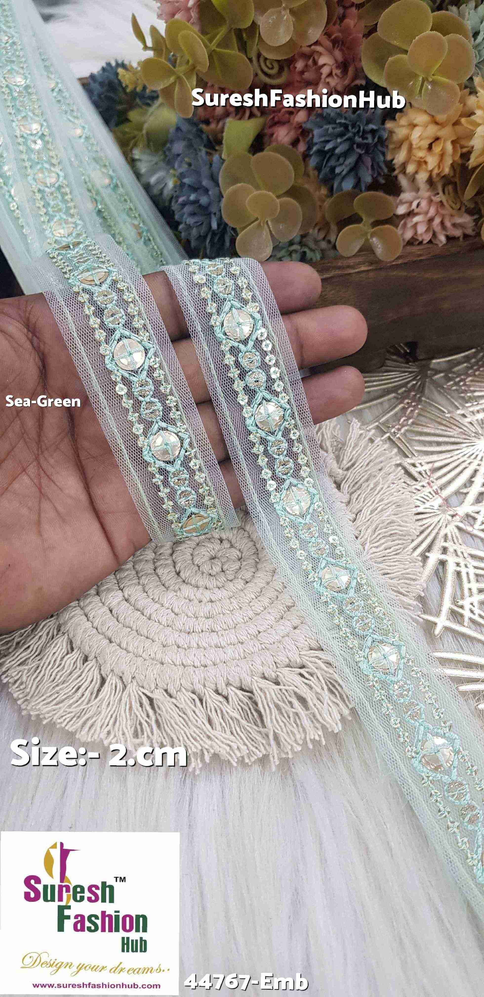 Sea Green Net Embroidered Lace