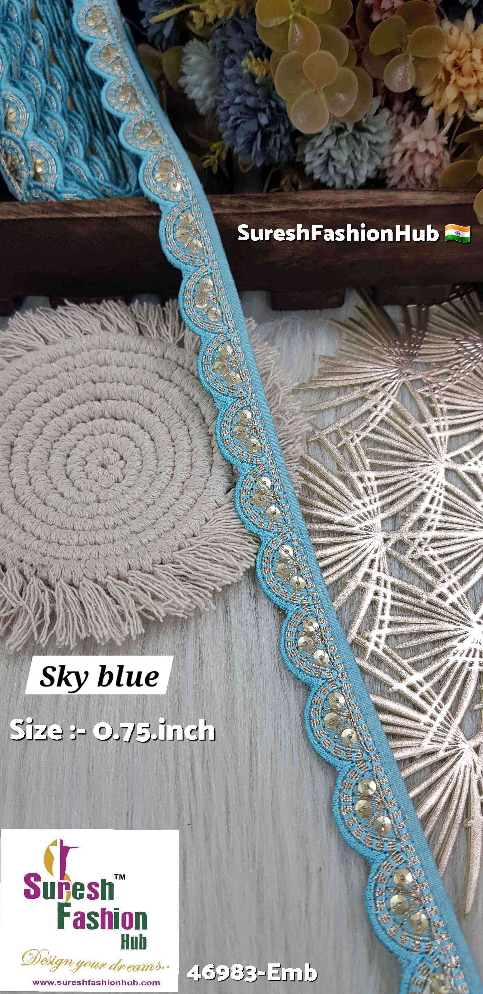 Sky Blue Elegant Gold Scallop Lace