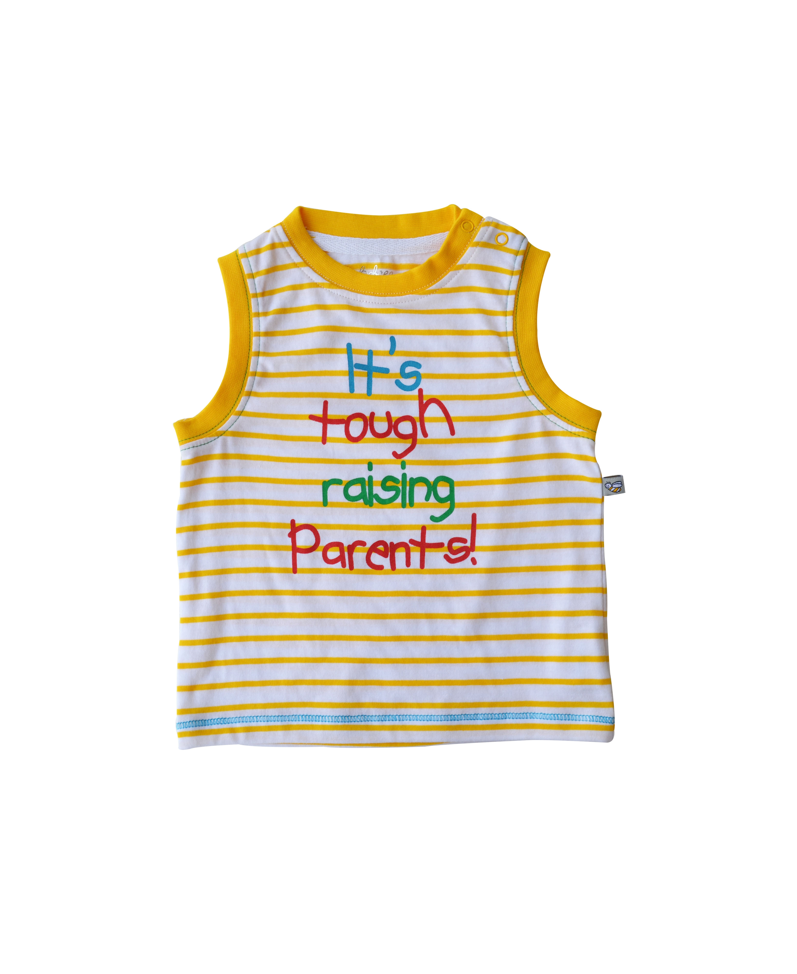 Babeez | White/Yellow stripes Vest with Chest Print (100% Cotton Single Jersey) undefined