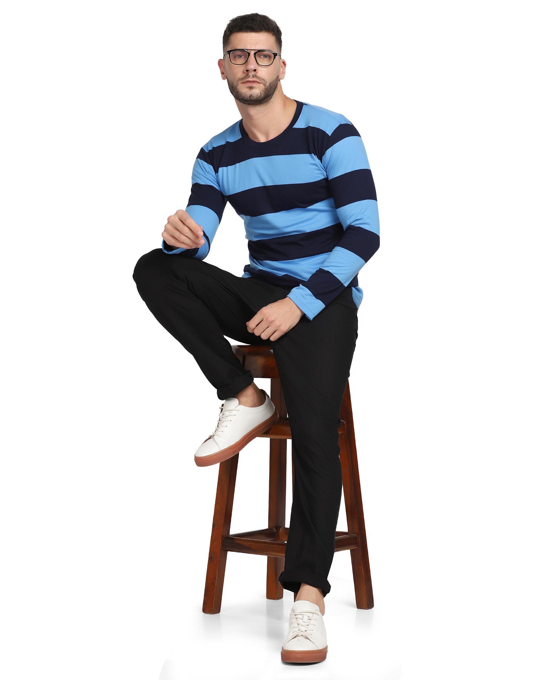 Blue Striped Full Sleeve T-Shirt