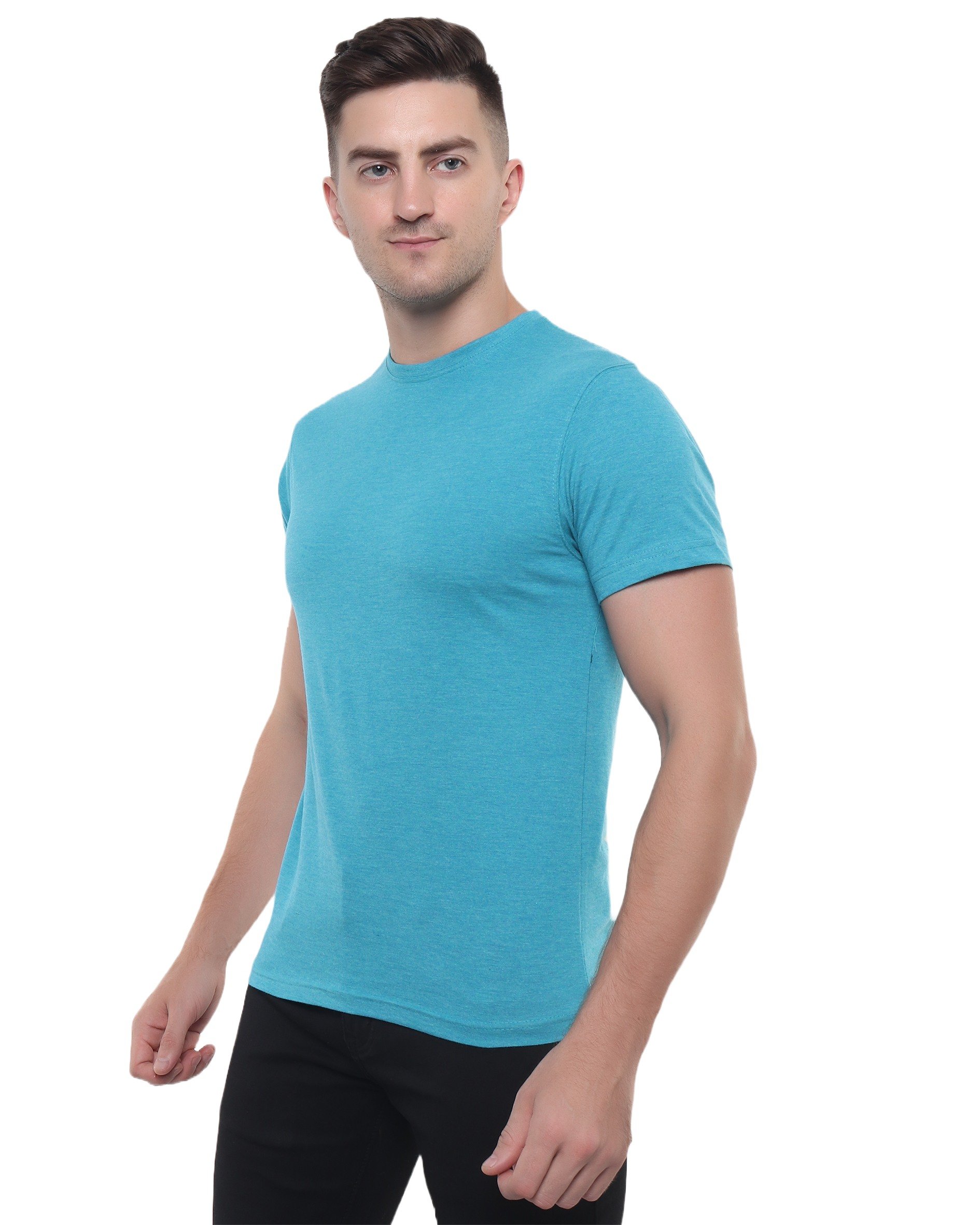 Blue Green Melange Round Neck T Shirt