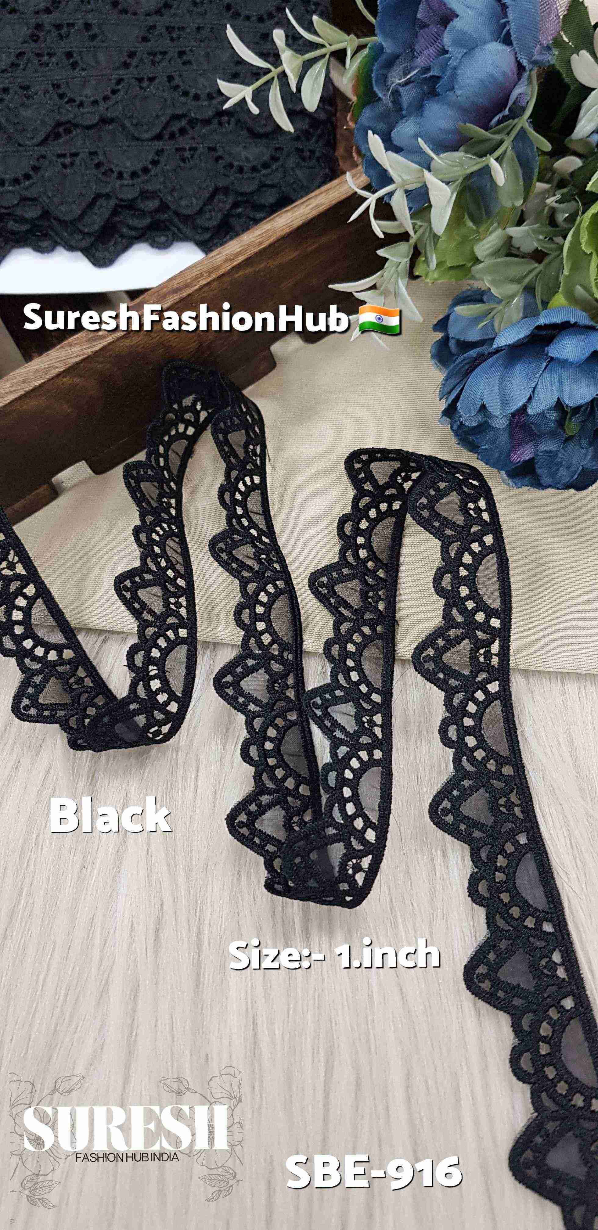 Floral Delight Black Organza Cutwork Lace