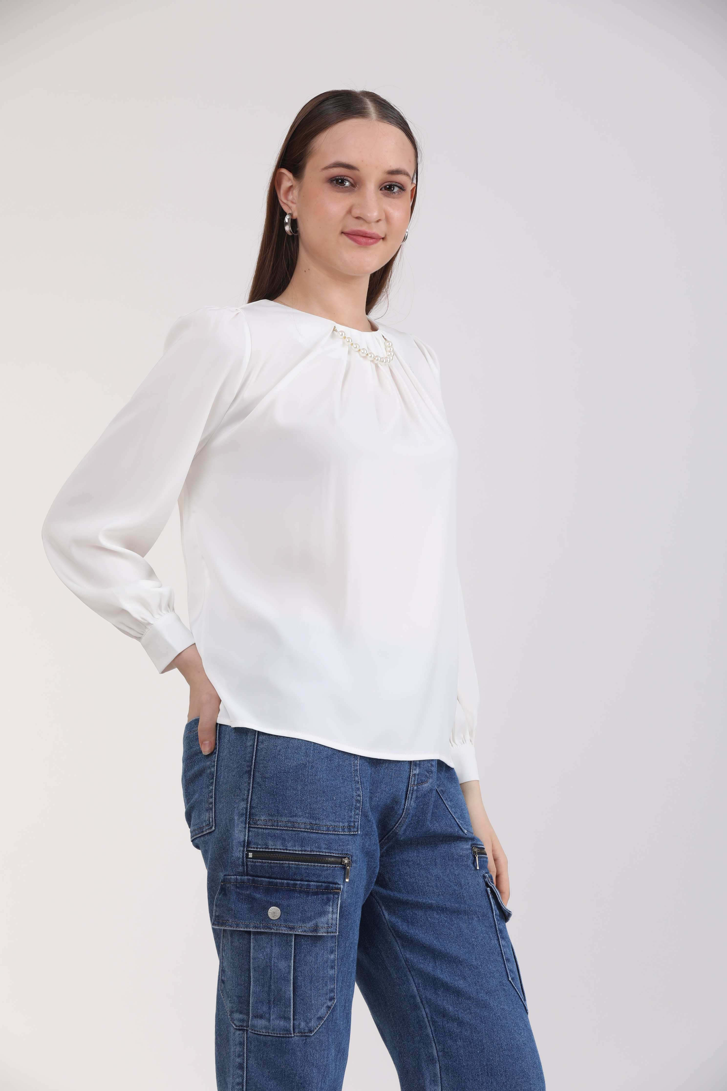 Albion Women White Blouson Top