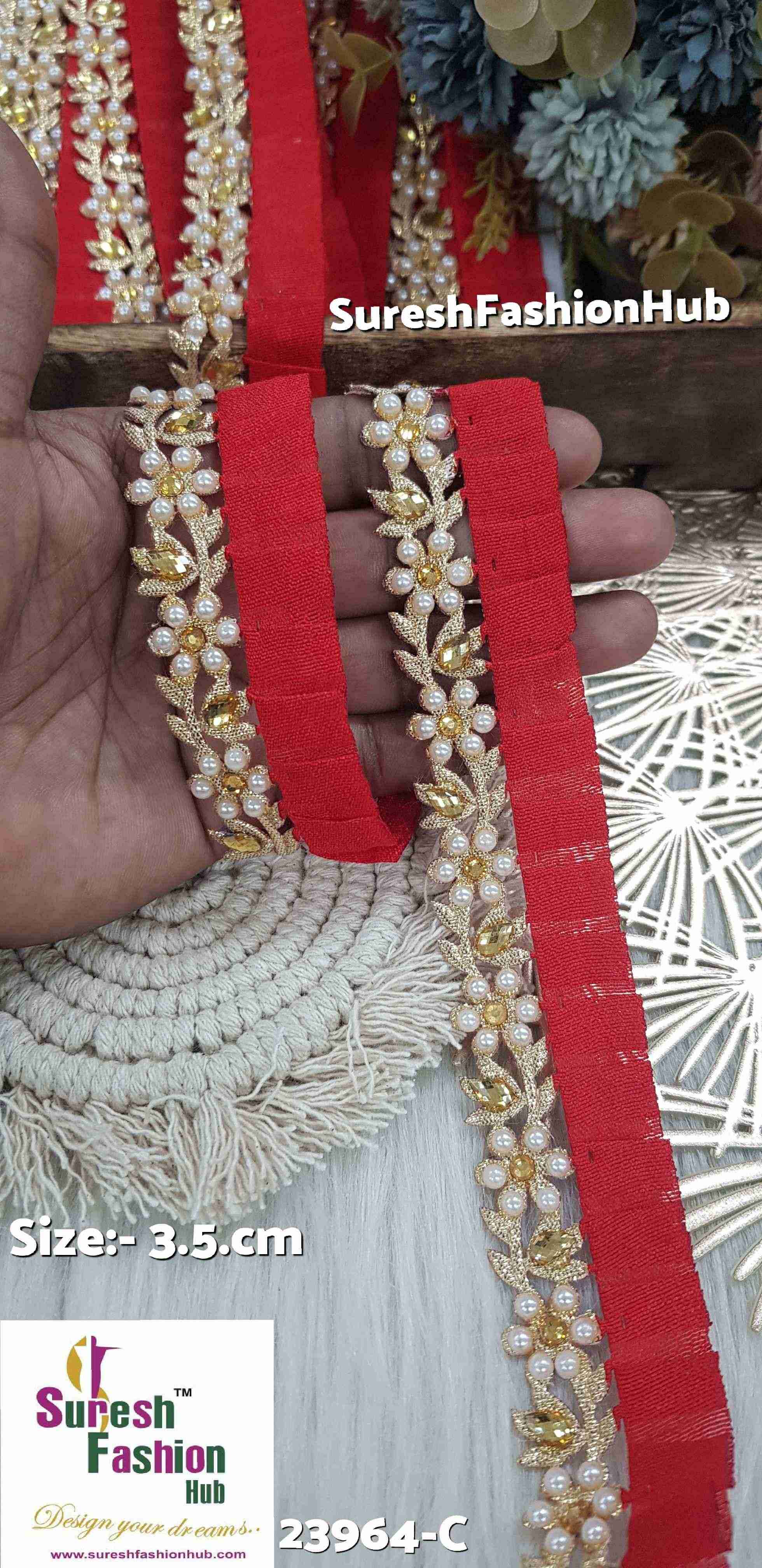 Designer Red Flowers Embellished Trim