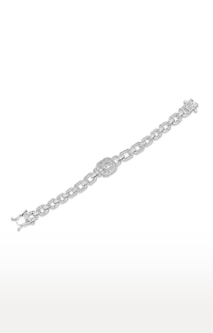 Unisex Silver Baguette Link Bracelet