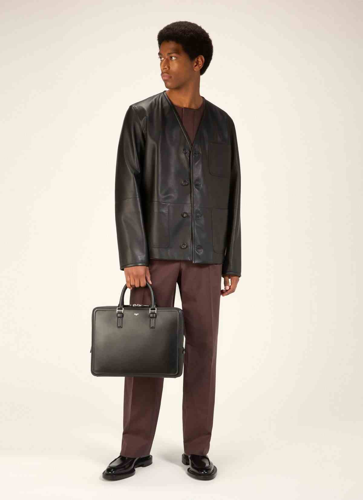 Sergy Leather Business Bag In Black