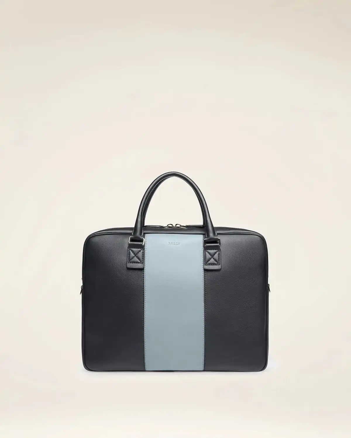 Hesines Leather Business Bag In Midnight Blue And Light Blue