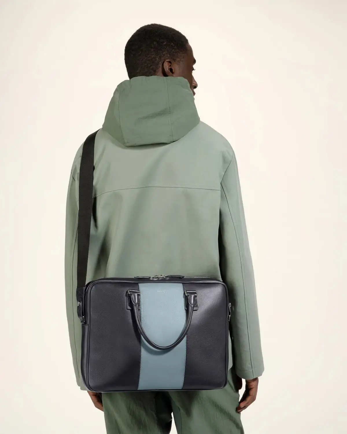 Hesines Leather Business Bag In Midnight Blue And Light Blue