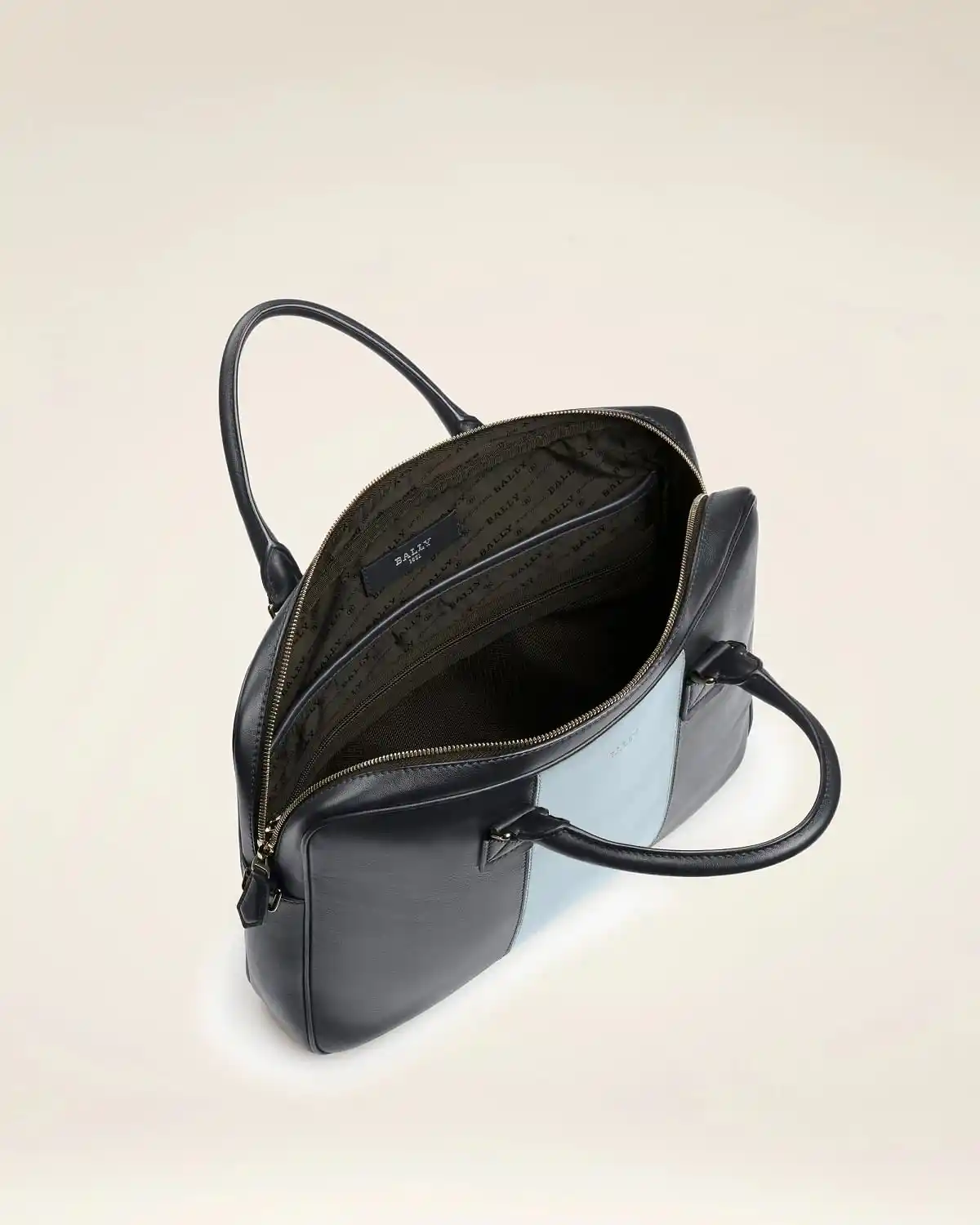 Hesines Leather Business Bag In Midnight Blue And Light Blue
