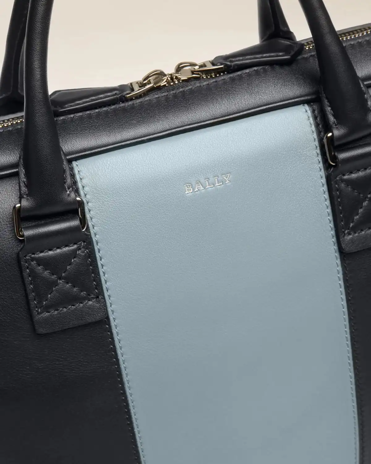 Hesines Leather Business Bag In Midnight Blue And Light Blue