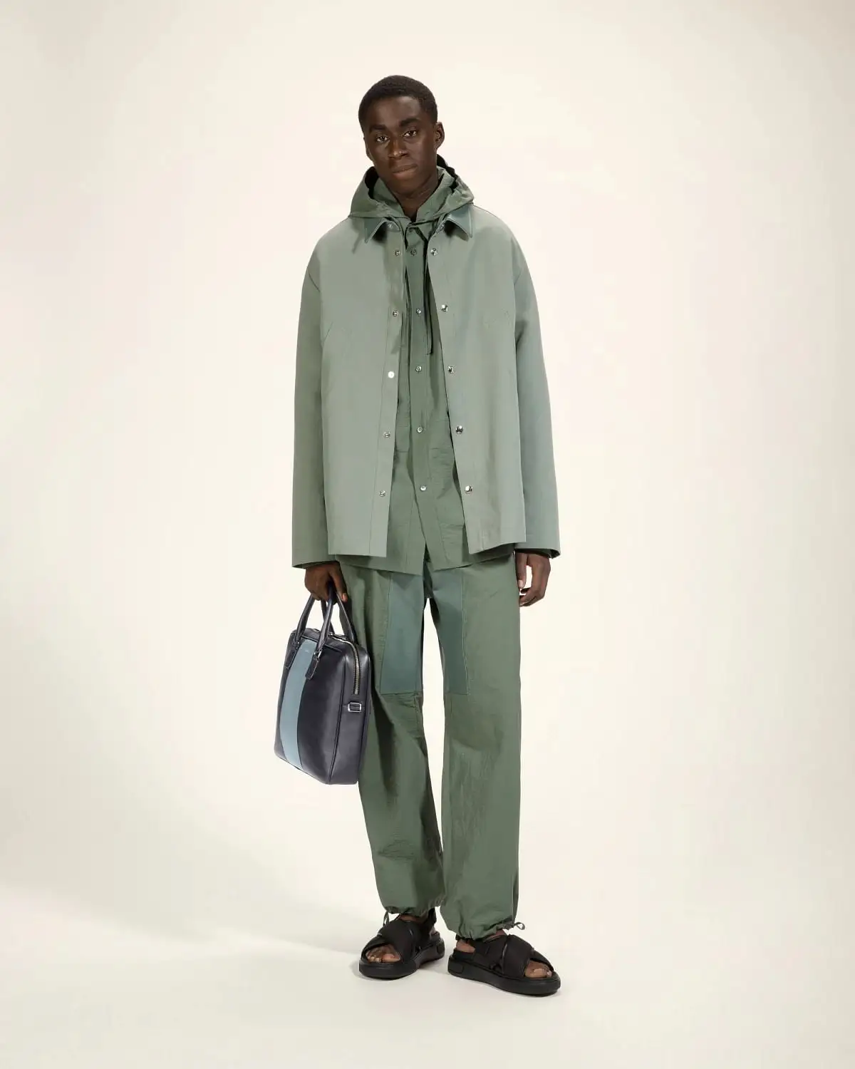 Hesines Leather Business Bag In Midnight Blue And Light Blue