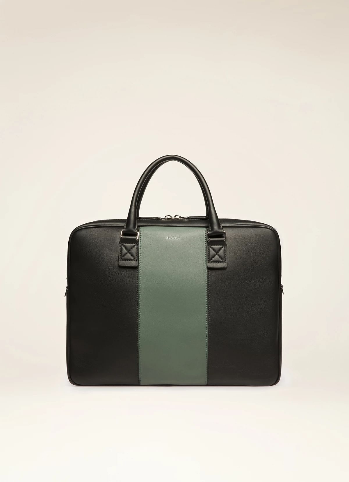 Hesines Leather Business Bag In Black & Green