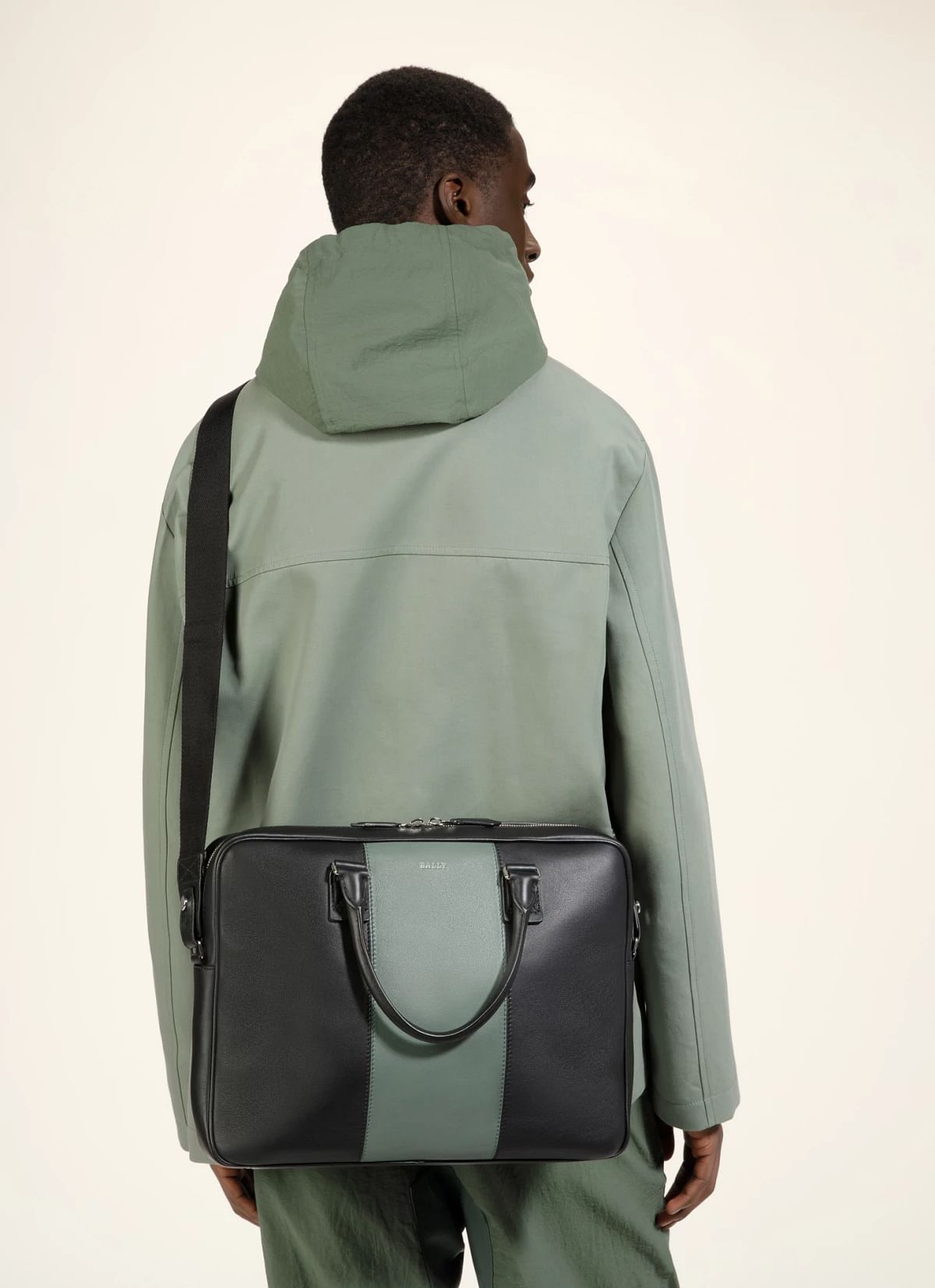 Hesines Leather Business Bag In Black & Green