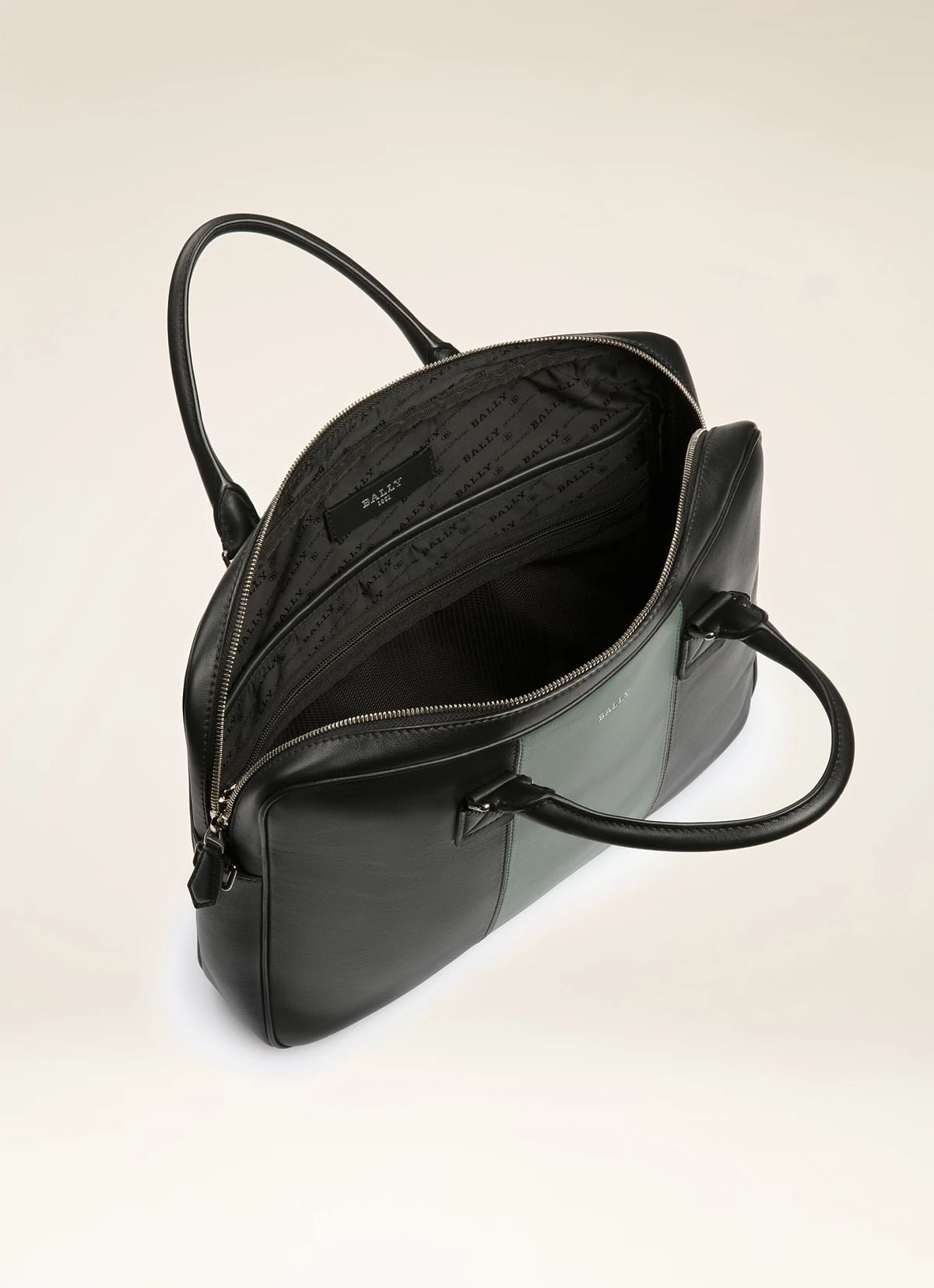 Hesines Leather Business Bag In Black & Green