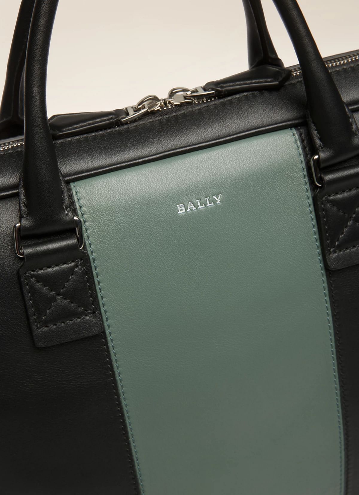 Hesines Leather Business Bag In Black & Green