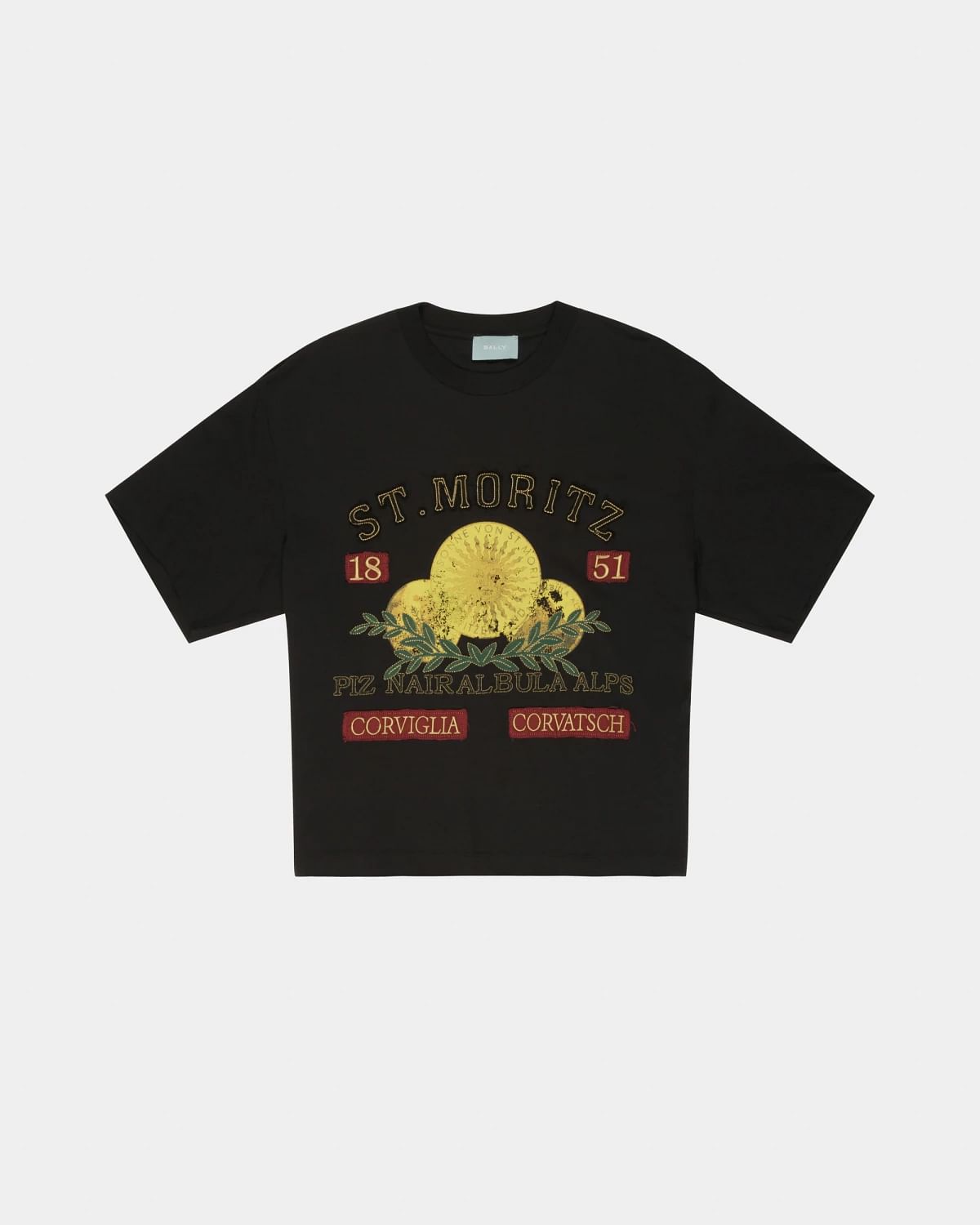 Curling Collection T-shirt in Black Cotton with a St. Moritz Print
