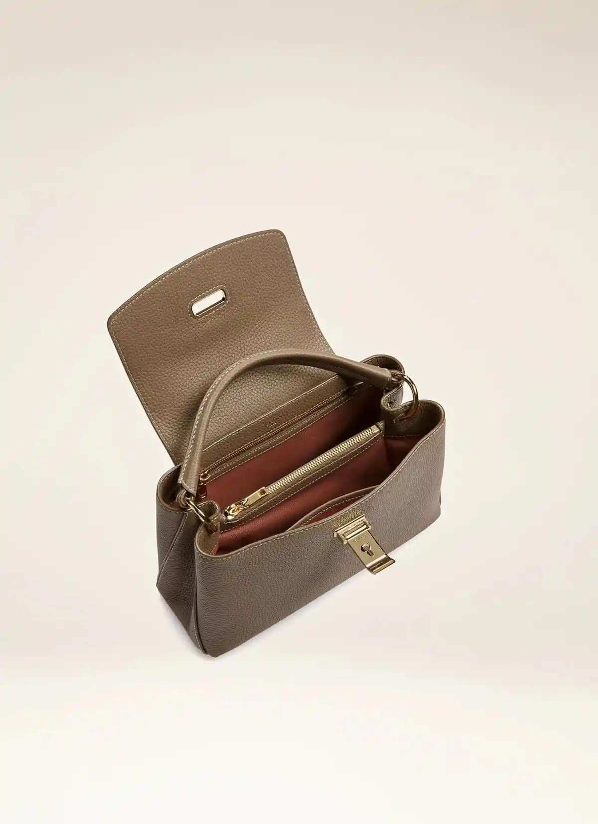 Layka Leather Top Handle Bag In Light Brown