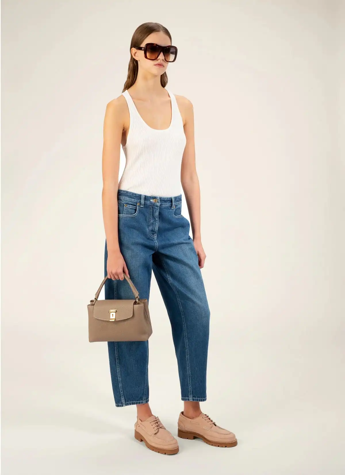 Layka Leather Top Handle Bag In Light Brown