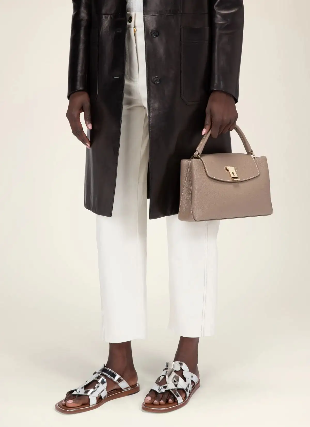 Layka Leather Top Handle Bag In Light Brown