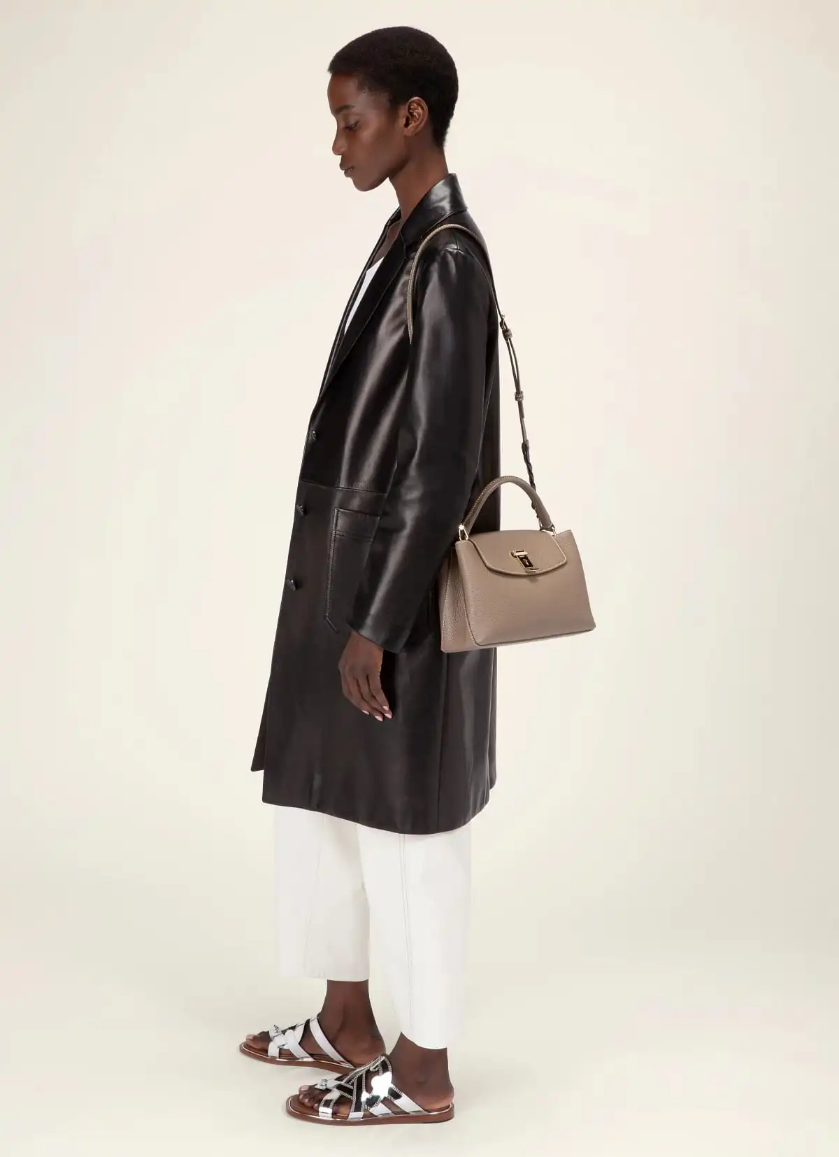 Layka Leather Top Handle Bag In Light Brown