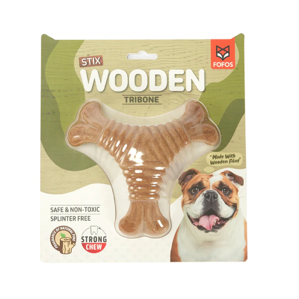 Barkbutler x Fofos Woodplay Triangle Durable Dog Chew Toy - Brown