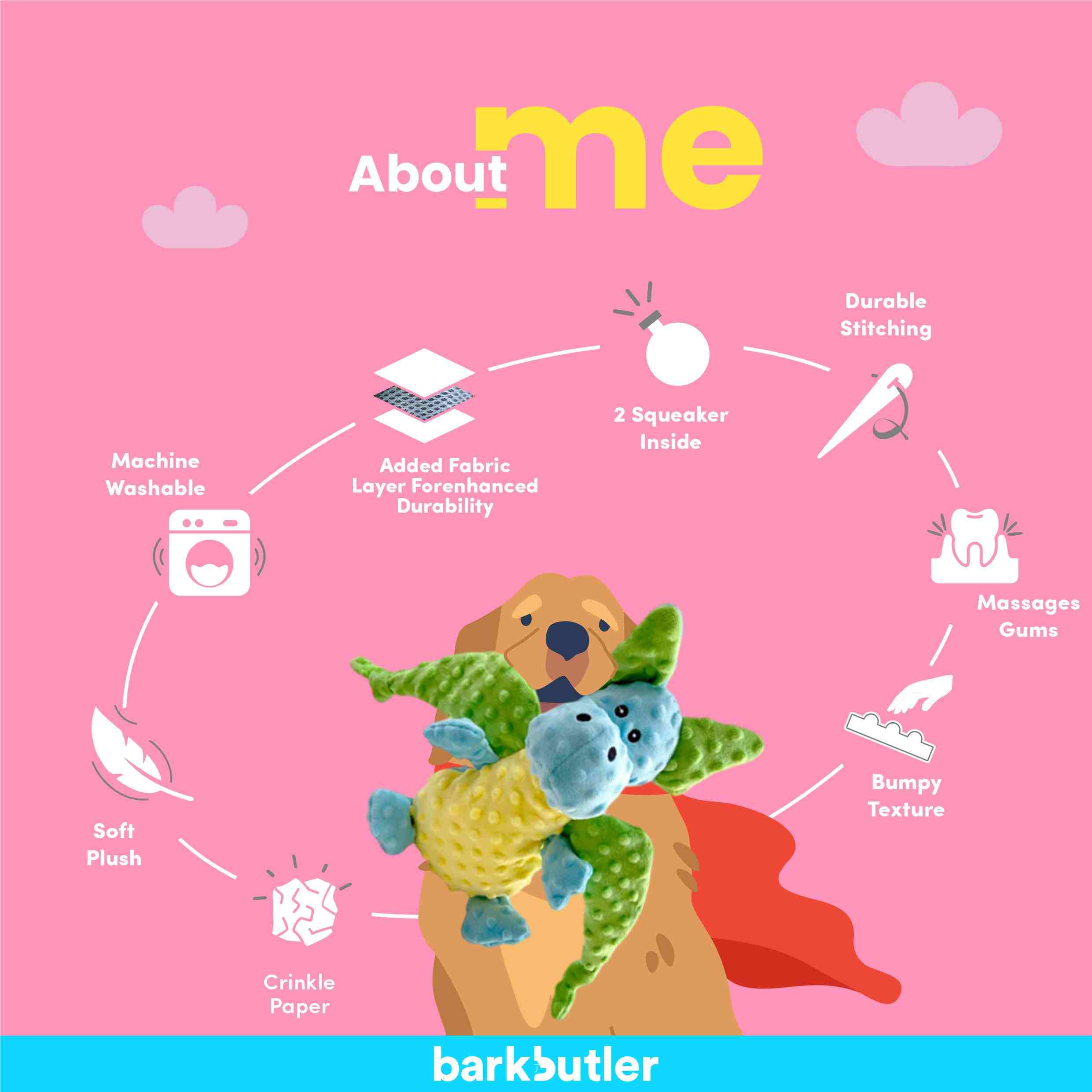 Barkbutler Pookie The Dragon Plush Toy for Dogs