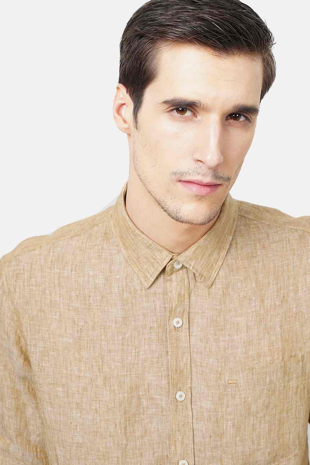 Basics Slim Fit Khaki Linen Shirt