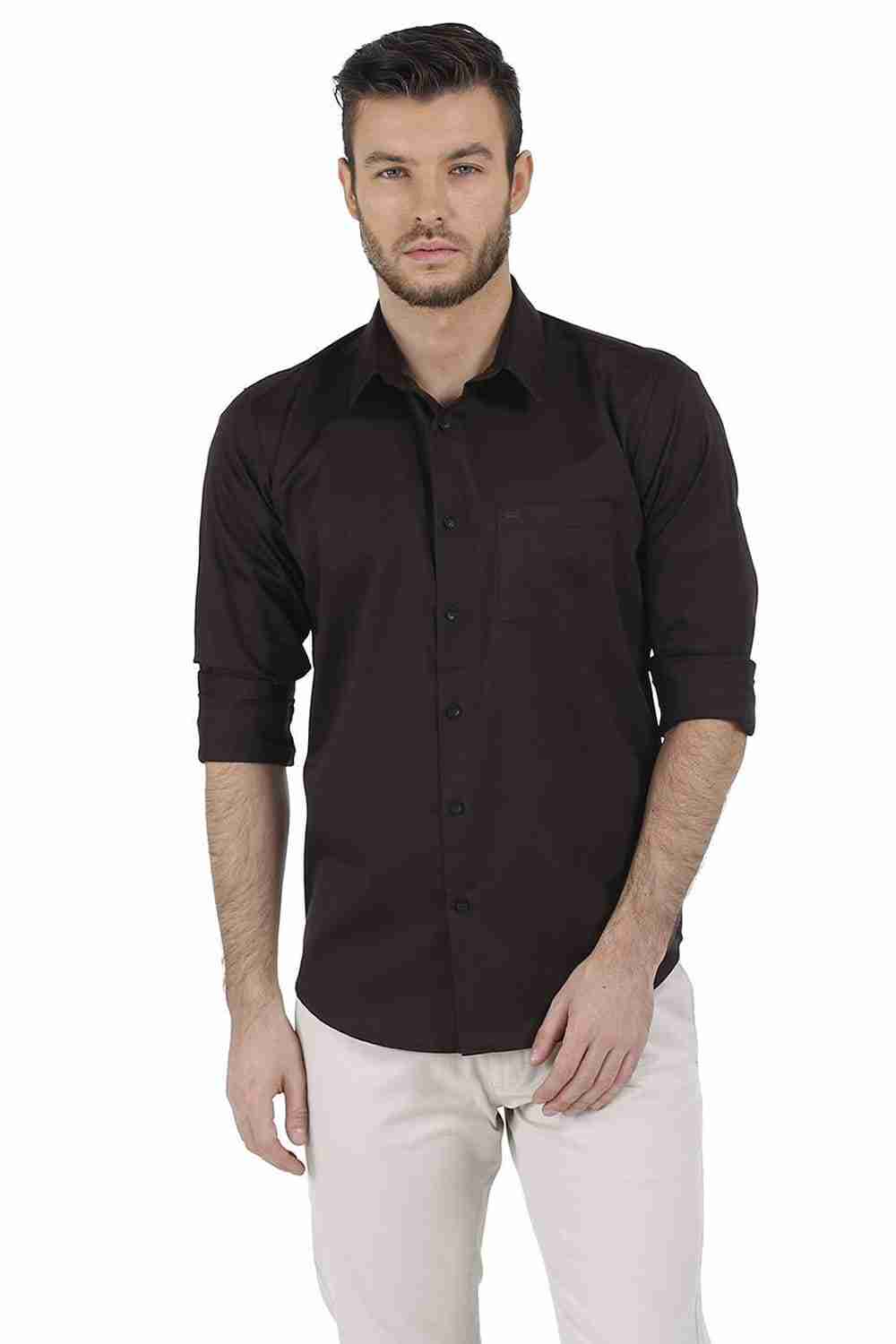 Basics Slim Fit Demitasse Brown Satin Shirt
