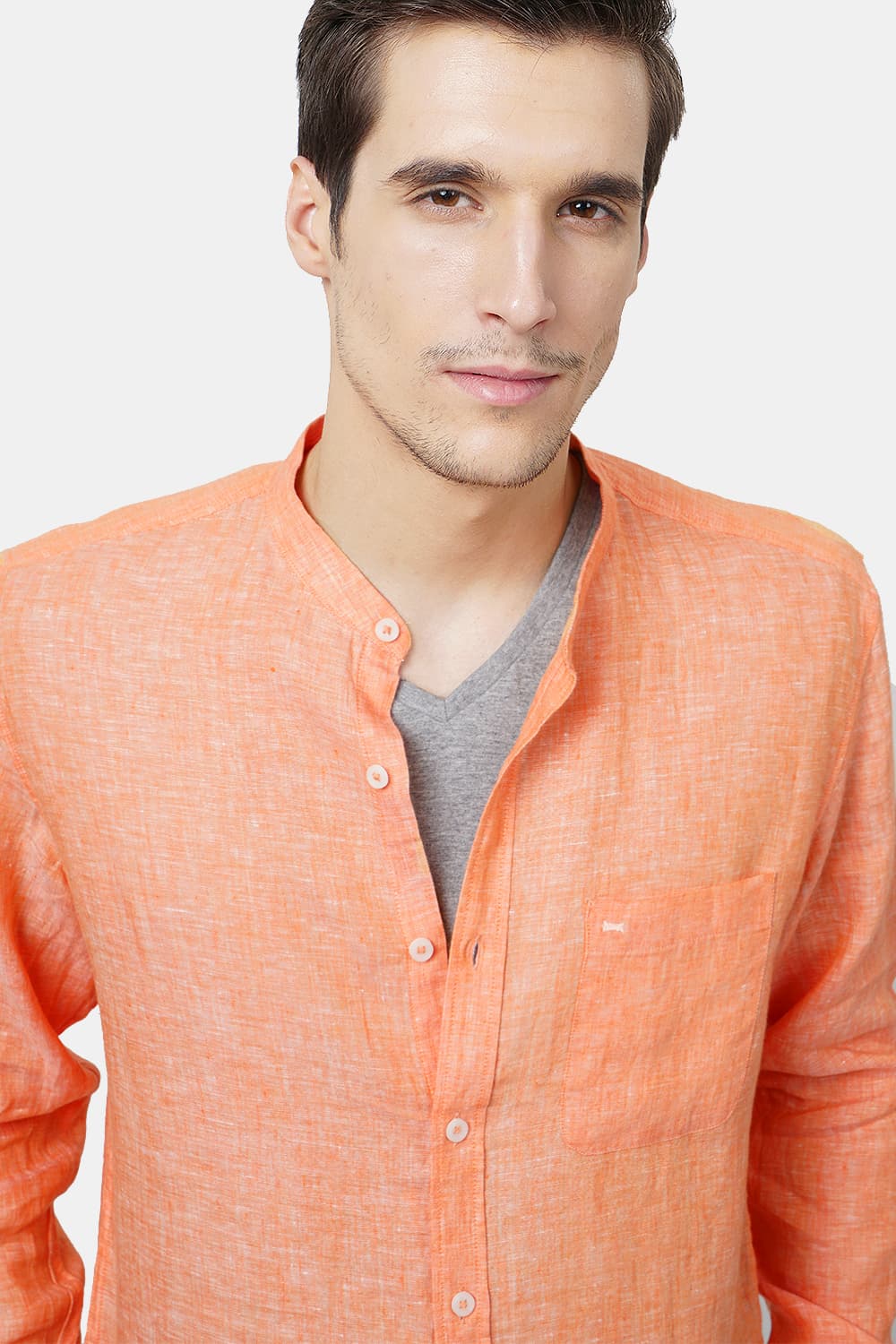 Basics Slim Fit Orange Linen Shirt