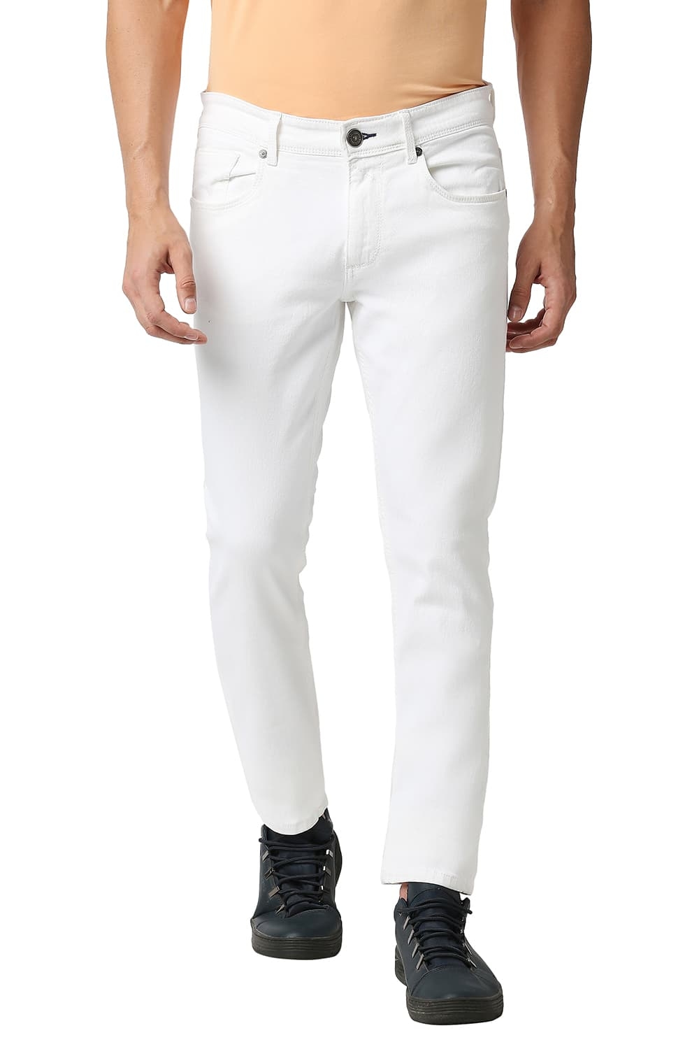 Basics | Men's White Cotton Blend Solid Jeans 0