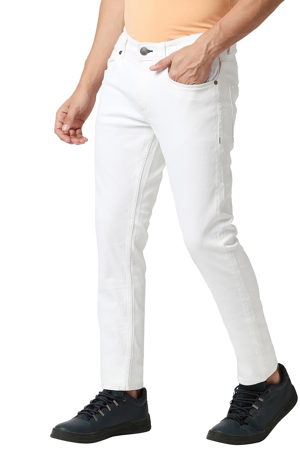 Basics | Men's White Cotton Blend Solid Jeans 3