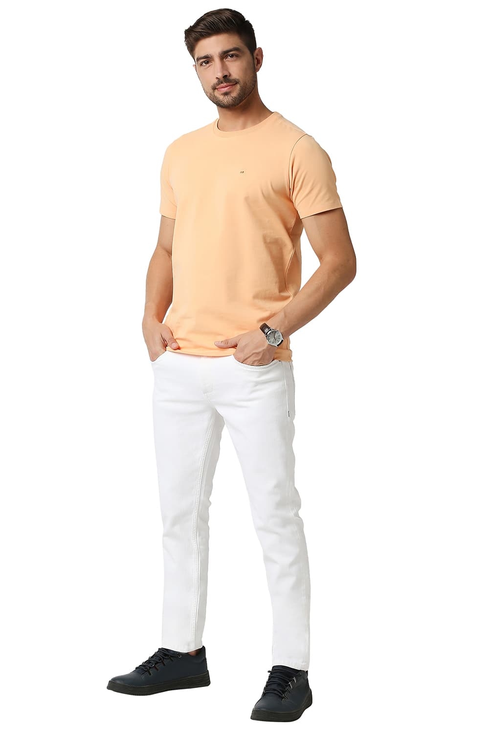Basics | Men's White Cotton Blend Solid Jeans 4