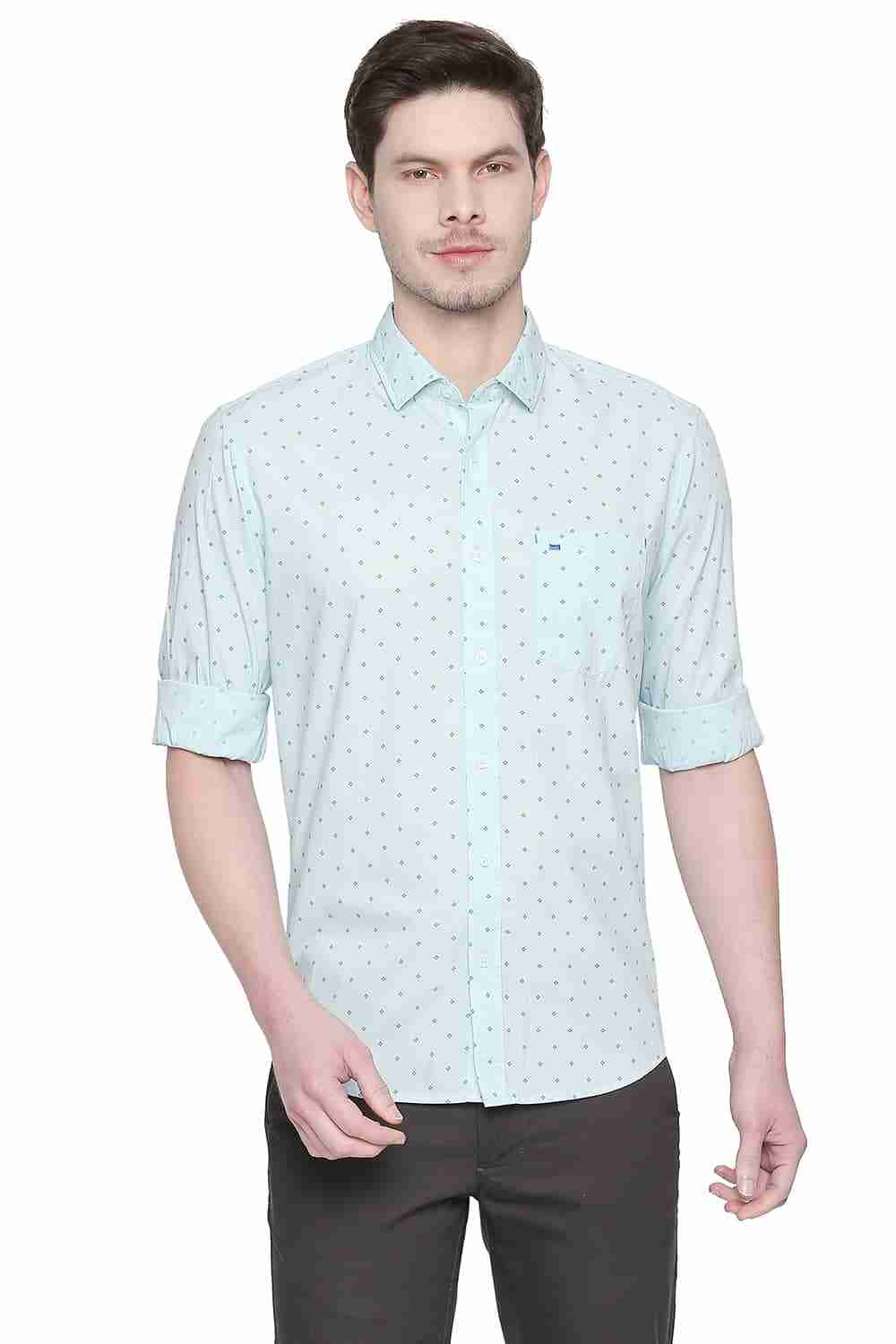 Basics Slim Fit Sky Blue Printed Shirt