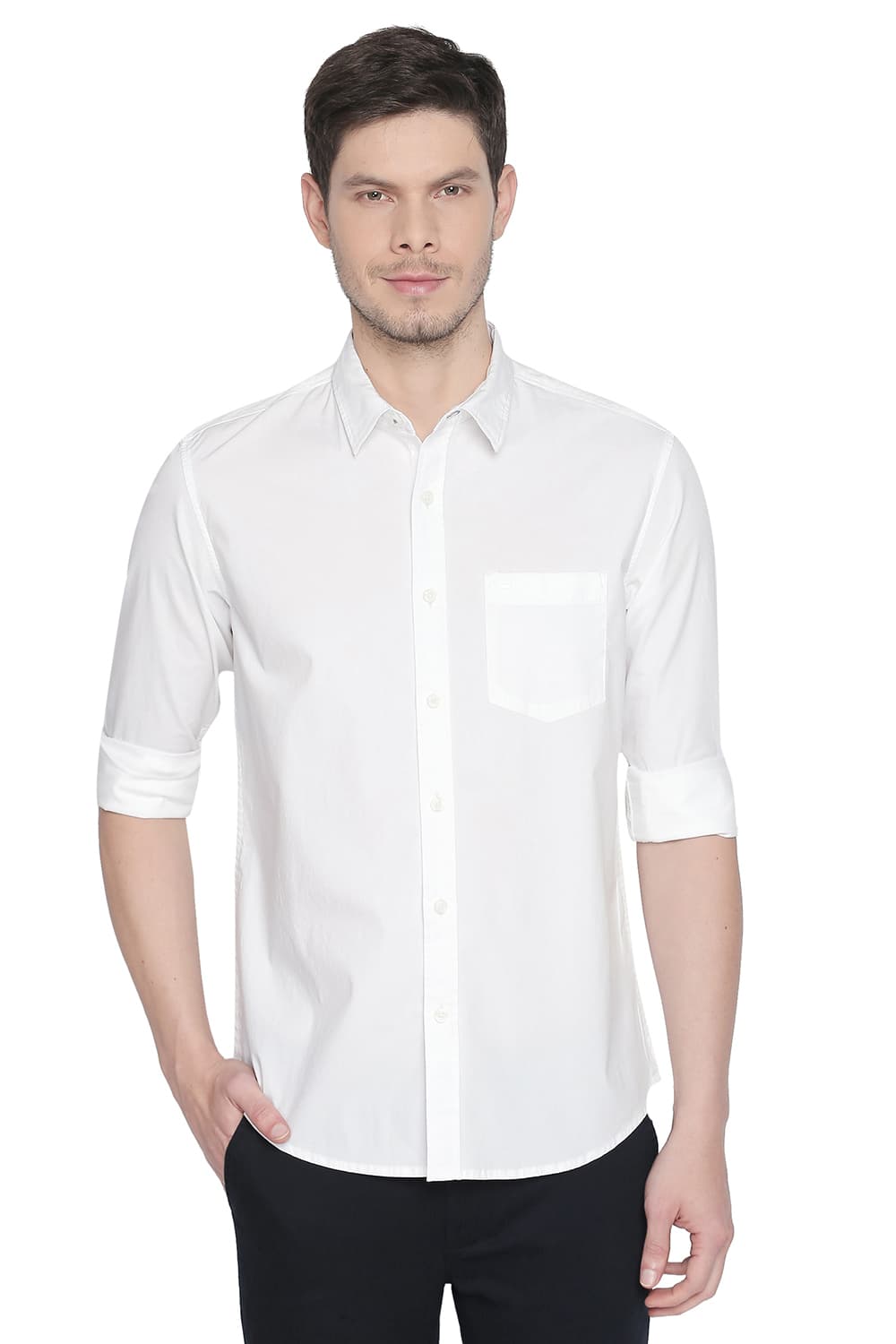 Basics Slim Fit Cloud White Stretch Shirt