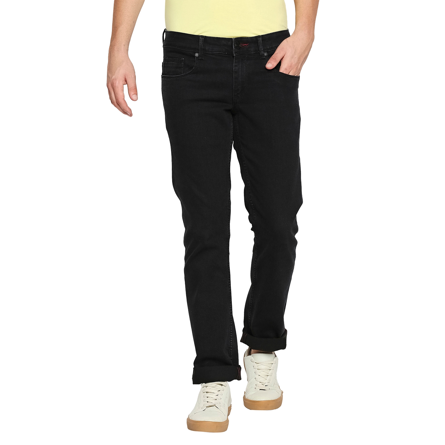 Basics | Men's Black Cotton Blend Solid Jeans 0